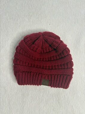 C.C Knit Beanie in Burgundy Red